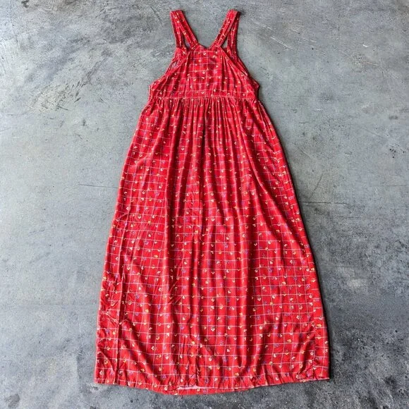 Vintage Pellini Sophisticates Red Patterned Pinafore Overall Maxi Dress small - Picture 8 of 8
